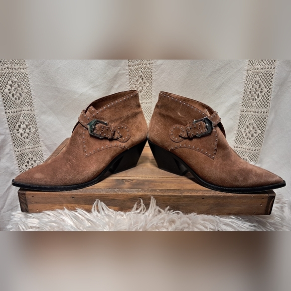 Givenchy Shoes - Givenchy Brown Ankle Western Boots with Studded Buckle Size 8.5